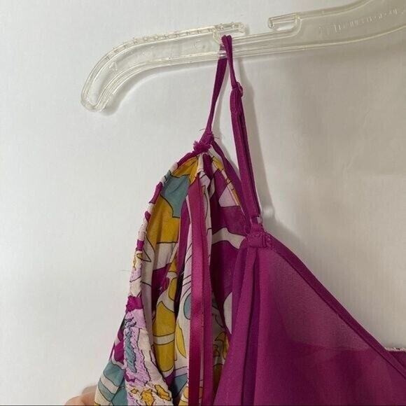 Nicole Miller Wms L Retro Colorful Print Blouse Flounce Hem W/ Cami Boho Peasant - Picture 8 of 10